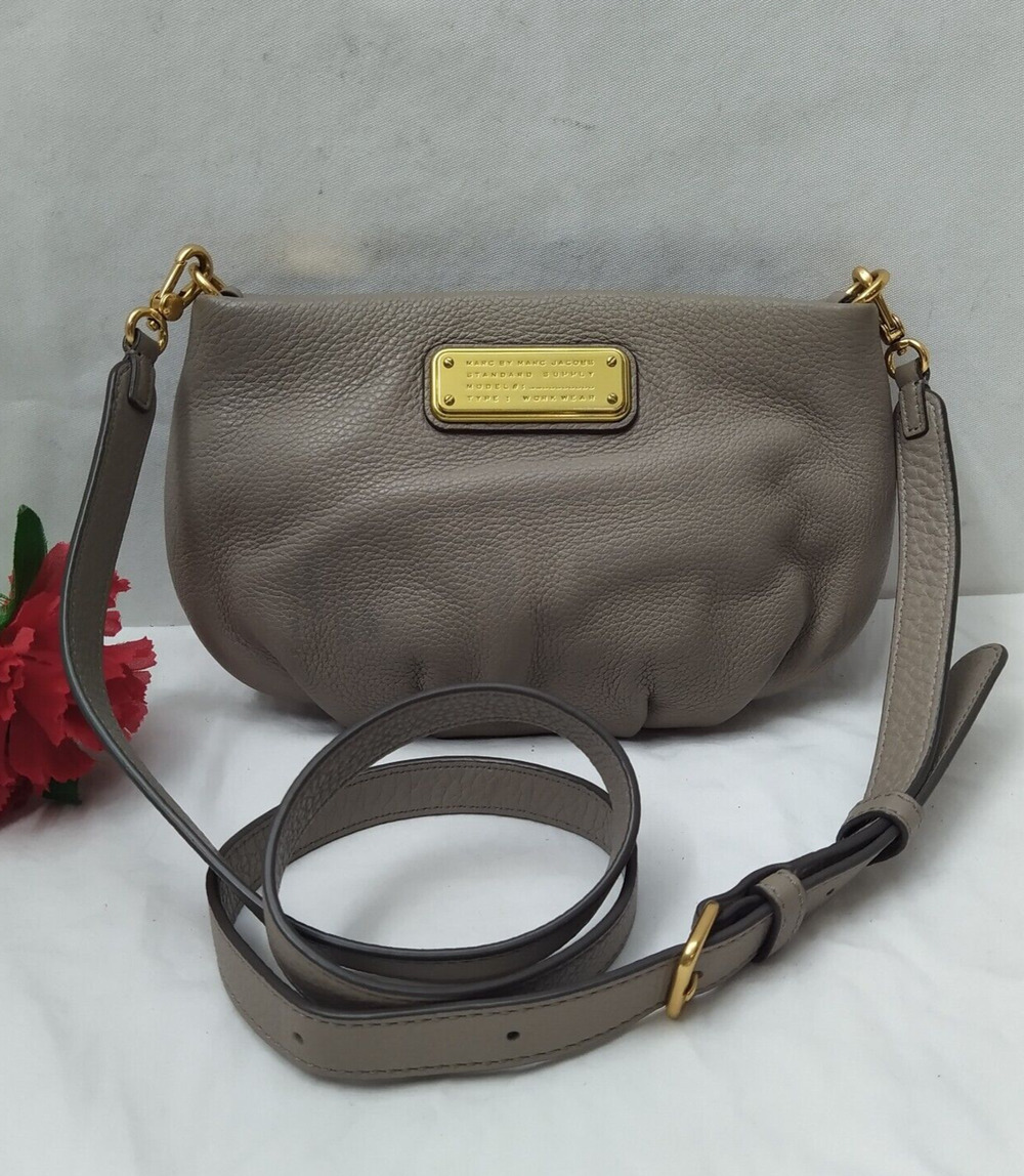 Marc By Marc Jacobs Gray Pebbled Leather Zipper Closure Small Crossbody Bag